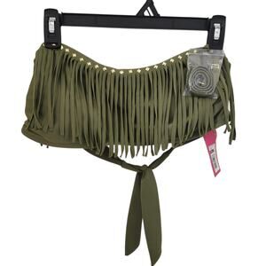 NWT Xhilaration Summer Strapless Crop Top Olive Green / Fringe Sz XL